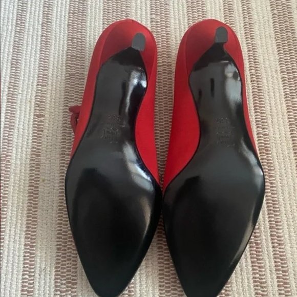 NEW Alberta Ferretti Red Silk Kitten Mary Jane Pumps with Straps US 6 - Picture 8 of 9
